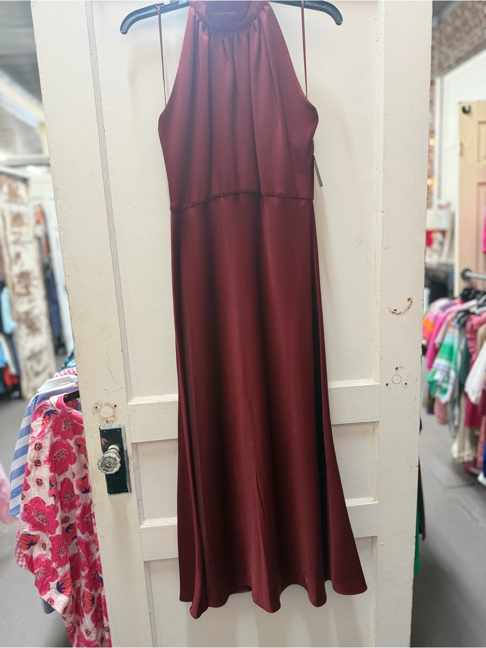 Just...Taylor Wine Satin Halter Maxi Dress